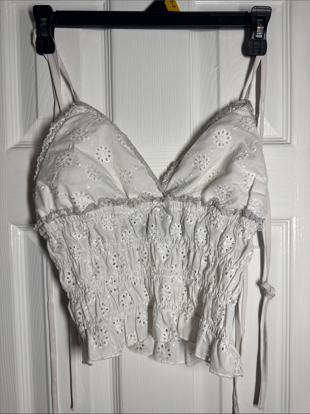 White Eyelet Smocked Cami Top - Shein